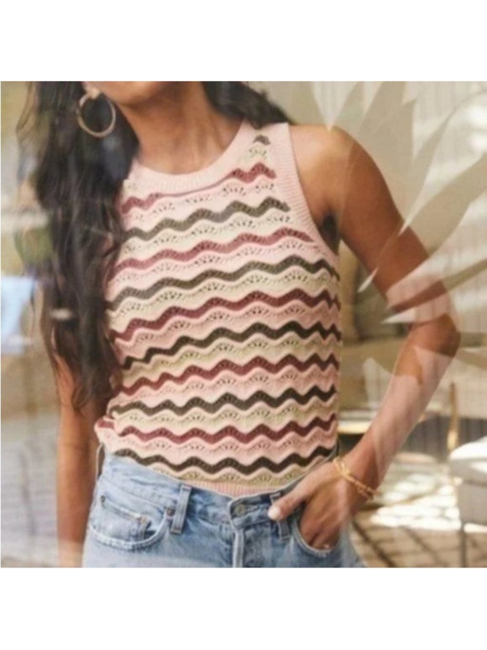 Design History Clara Sweater Tank Pink Knit Sleeveless Top 100% Cotton